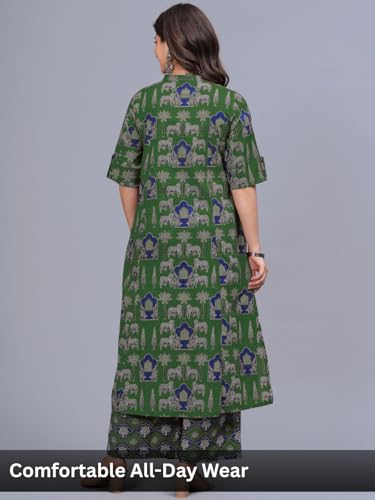 Image of Leriya Fashion Women Printed Kurta Set with Palazzo Pants | Straight Kurta with 3 /4 Sleeves | Ethnic Jaipuri Kurtis Palazzo Set for Women | Kurti for Daily Office & Casual