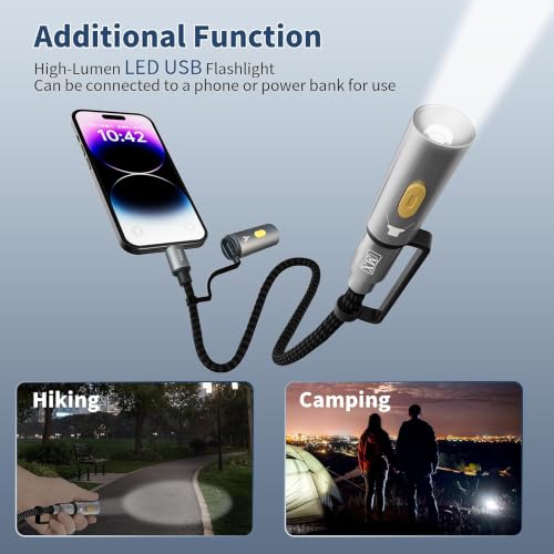 Image of MX 240W USB-C Cable 3-in-1 Multi-Function Charging Cable 1.2M with LED Flashlight & Electric Plasma Lighter, PD Fast Charging Cable with E-Marker Chip, Nylon Braided Type-C Cable for USB-C Devices
