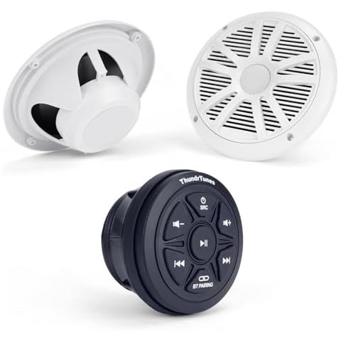 ThundrTunes Boat Marine Stereo with Speaker Package (White) 2 Channels Amp AUX USB for Boats Golf Carts Powersports Vehicle UTV ATV Truck Cover
