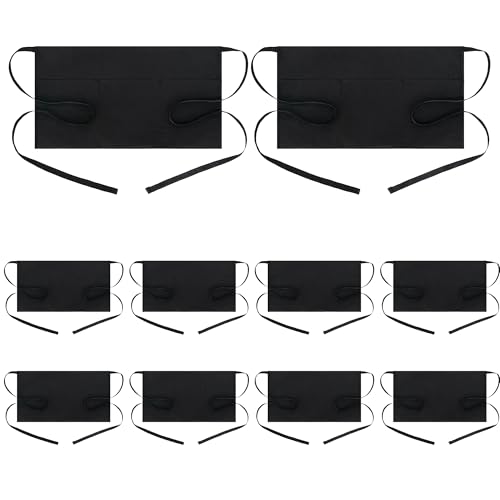 BOHARERS Waist Apron with 3 Pockets - Black Waitress Waiter Server Short Aprons