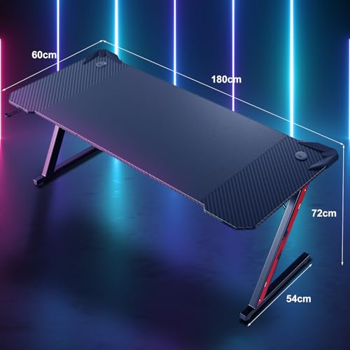 Gaming Tisch 180 x 80 cm, Z-Frame Gaming Schreibtisch mit Getränkehalter, Kopfhörer Haken, Computertisch PC Tisch Ergonomischer Gamer Tisch – Bild 4