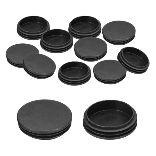 Image of PATIKIL 2-1 /2 inch Plastic Tubing End Caps, 12Pcs Round Hole Plug Insert for Round Iron Pipe Chair Leg Table Bookshelves Patio Furniture, Black
