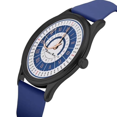 Image of DOUBLERUN Black Case Silicone Strap, 24-Hour Display, Roman Numerals, Analog Watch