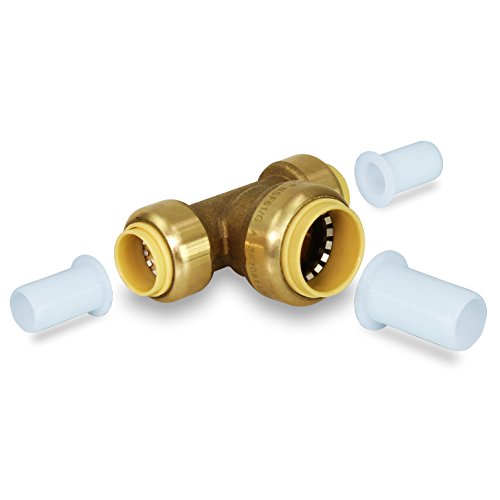 Pushlock UPET1134 Reducing Tee Pipe Fittings Push to Connect Pex Copper, CPVC, 1 Inch x 1 Inch x 3/4 Inch, Brass - Thumbnail 5