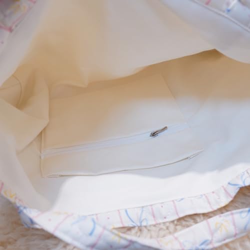 Image of Floral Quilted Cotton Shoulder Bag for Women Daily Use Medium Size Handbag Large Capacity Thickened Design Tote