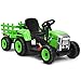COSTWAY Tractor con Remolque 12V, 3 Velocidades y Control Remoto 2,4G Juguete Tractor con Luces LED, Música,USB y Bluetooth para Niños Mayores de 3 Años (Verde)