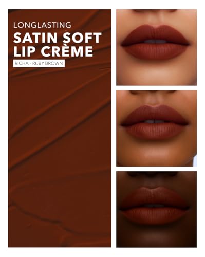 Image of SIMPLYNAM Satin Soft Lip Creme | 1 Swipe Full Coverage | Hydrating, Creamy Matte Finish | 16 Hour Stay | Transfer-Proof & Smudge-Proof | Infused with Peptides & Squalane | Vegan | 5ML | Richa- Ruby Brown