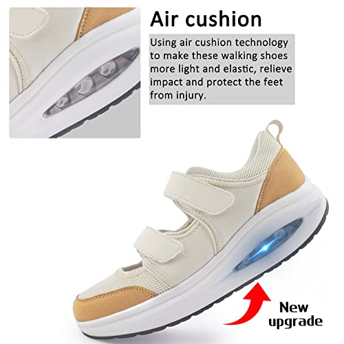 Women's Comfortable Working Nurse Shoes Non-Slip Adjustable Breathable Walking Buffer Fitness Casual Nursing Orthotic Lightweight Shoes Cream Us/8 #TOP3