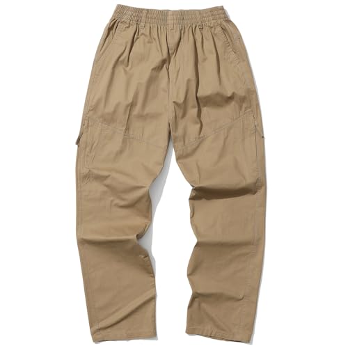 Men's Lightweight Casual Cargo Pants Cotton Elastic Waist with Drawstring Wild Cargo Hiking Pants