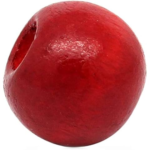 Housweety 200PCs Red Dyed Round Wood Beads 12mmx11mm Cover