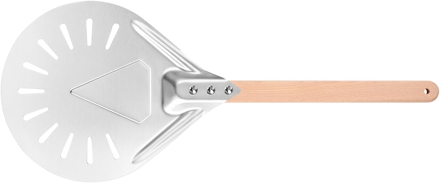 Perforated Pizza Peel Paddle 7 Inch round Aluminum Alloy with Wood Handle