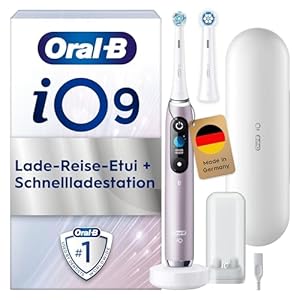 Oral-B iO Series 9 Elektrische Zahnbürste/Electric Toothbrush, 2 Aufsteckbürsten, 7 Putzmodi, Zahnpflege, Farbdisplay, Lade-Reiseetui, rose quartz
