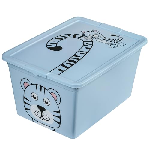 EDANTI Aufbewahrungsbox Für Kinder Kunststoffbehälter Spielzeugbehälter Spielzeugkiste Kinderzimmer Kinderbox Kunststoff Mit Deckel (Blau 15L)