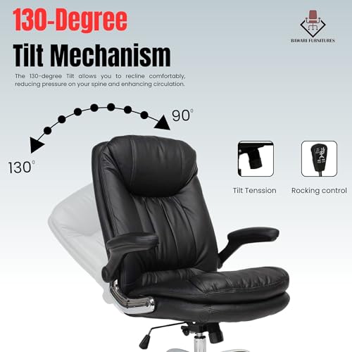 Image of Premium Leatherette Executive Office Chair with Chrome Base & Padded Armrests | Adjustable Height Swivel Desk Chair for Office & Home | Polypropylene Plastic & Nylon Material | Black