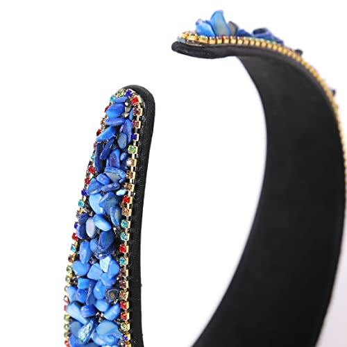 Gmmidea Rhinestone Women Headband Sparkle Diamond Crystal Headband Padded Wide Hairband Glitter Hair Accessories For Women Girls Royal Blue #TOP4