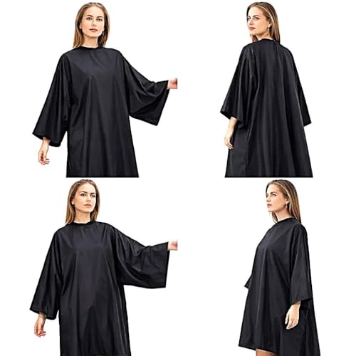 IC-collection Friseur Kimono Kittel mit Ärmeln – Großer Friseurumhang aus atmungsaktivem, wasserabweisendem Polyester, Profi-Arbeitskittel für Salon & Barber, Schwarz