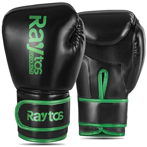 Raytos ボクシンググローブ - 高衝撃吸収 通気性 PUレザー 完璧なフィット感 3色展開 男女兼用 ックボクシング 空手 テコンドー 武術 格闘技 boxing gloves 8oz 10oz 12oz(グリ-ン, 10oz)の商品画像（Amazon）