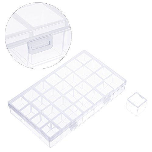 Image of TecUnite TecUnite Large Separate 28 Grids Diamond Embroidery Box Dividers Diamond Painting Accessory Storage Box Large Size for DIY Art Craft Jewelry Nail Accessory Storage and Organizer