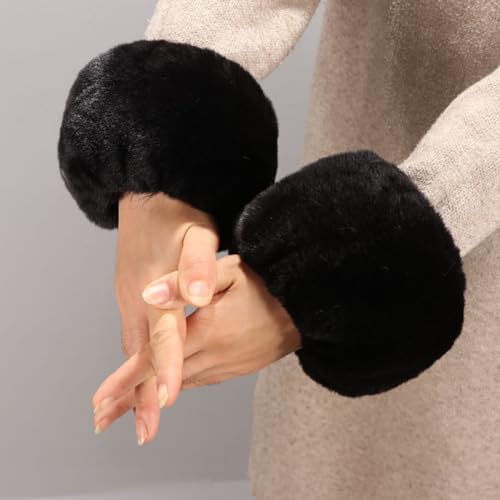 Image of 2 Pairs Faux Fur Boot Covers Winter Wrist Cuff Warmers Fluffy Leg Warmers Fuzzy Cuffs Short Wrist Warmers White