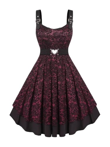 Image of Rosegal Women Plus Size Retro Lace Belt Party Cocktail Dress | 1950s Vintage Dress, Wedding Guest-Formal Bridesmaid Dress, Sleeveless Midi Dress, Retro Rockabilly Pinup Dress