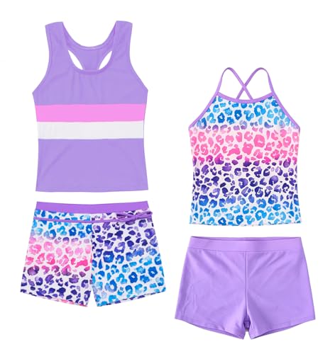 Image of Akokvlar Girls Two Piece Bathing Suit Swimsuit Tankini Swimwear with Boyshort
