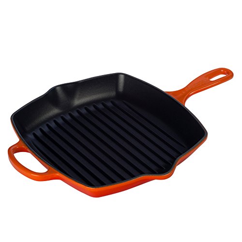 Foto von LE CREUSET Signature Gusseisen-Grillpfanne, Quadratisch, 26 cm, Für alle Herdarten inkl. Induktion geeignet, 2,86 kg, Ofenrot