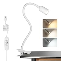 EXTRASTAR LED Desk Lamp, Aluminium Clip on Lamp Eye-Caring with 3 Color Modes and Ajustable Brightness, USB Charging Port, 3.5W 300LM, for Bedroom, Office, White