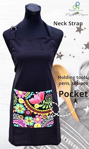 Image of Kitchen Apron for Women & Men | 100% Cotton | Cooking Apron with Big utility Pocket | Adjustable neck strap | Free Size | Kitchen Utensils Accessory