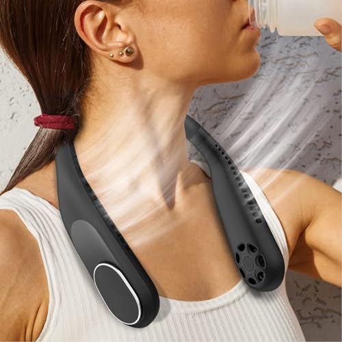 Ueuttiy Portable Neck Fan Bladeless 6000mAh Hands-Free USB Rechargeable Fan Personal Fan with 3 Speeds Change & 360 Twist Quiet Wearable Neck Fans for Women Men Outdoor Office Garden (Black)
