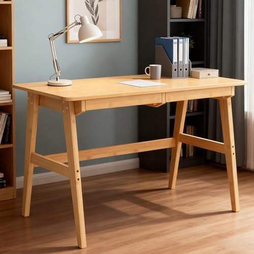 Nnewvante Writing Computer Desk 46" Bamboo Home Office Table with...