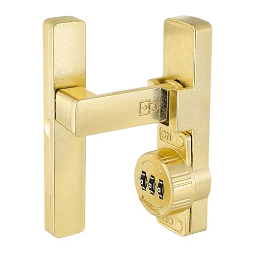 Image of INIRET 2 Packs Gold 90 Degree Barn Door Lock,Mechanical Password Lock,Flip Latch with Combination,3 Digit Password Keyless,Protect Privacy,for Cabinets,Windows,Garden,Bathroom,and Sliding Door