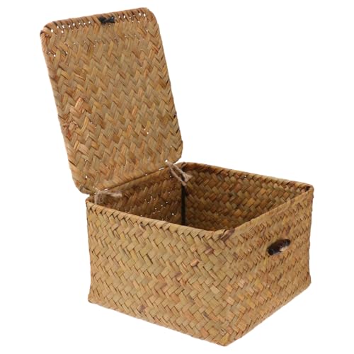 Alipis Storage Boxes Caja Cuadrada de Mimbre con Tapa – Cesta de Almacenaje Grande para Té, Infusiones y Decoración del Hogar, Caja Organizadora de Mesa y Cocina