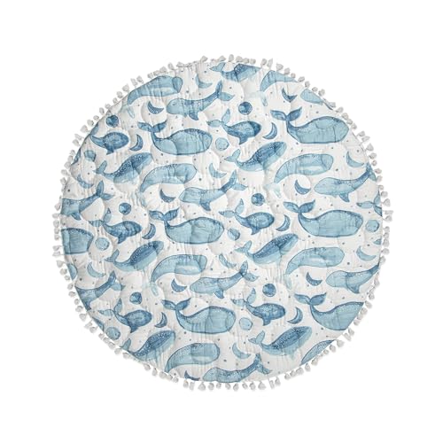 Crane Baby Activity Mat, Baby Play Mat Whale Print, Ocean Nursery Decor for Boys & Girls, Infant Tummy Time Floor, Ocean Nursery Decor, 40' x 40'