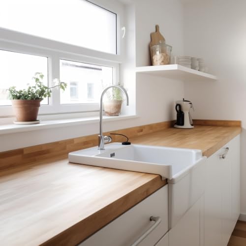 Image of Oak Wood Backsplash, 25x4x3 /4 inches, USA-Grown Solid Hardwood, Pre-Sanded & Pre-Finished, Ready to Use, Ideal for Pairing with CONSDAN Butcher Block Countertop