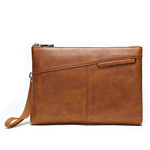 NIUCUNZH Genuine Leather Mens Clutch Bag Man Purse Handbag 12 inches Large Hand Bag Big Clutch Wallet