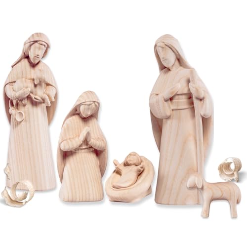 Akantus Krippenfiguren Set 6-teilig aus Holz – Weihnachtskrippe mit HL. Familie, Hirte & Schaf – liebevoll Geschnitzte Krippenfiguren aus Eschenholz – Traditionelle Krippe aus Südtirol Akantus Krippenfiguren Set 6-teilig aus Holz – Weihnachtskrippe mit HL. Familie, Hirte & Schaf – liebevoll Geschnitzte Krippenfiguren aus Eschenholz – Traditionelle Krippe aus Südtirol