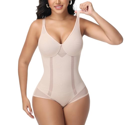 Image of SHAPESHE Mesh Slim Shapewear Corset Bodysuit Women Seamless Tummy Control | Seamless,Low Back,Underwire No Bra,V Neck,Going Out,Full Body Shaper,Lift