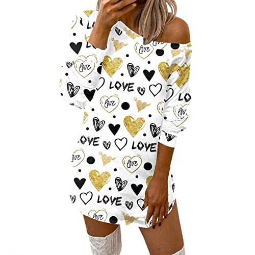 Sweat-Shirt Dress Pullover Mode Robe de Casual Impression pour Femmes Col Rond Tops d'hiver Sexy Blouse Veste Gilet Polaire Respirante Et Chaude Manche Longues Manteau Plus Hood Bringbring