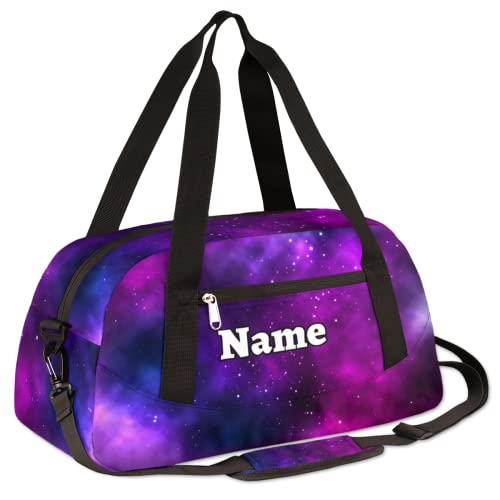 Universe Galaxy Custom Name Kids Duffel Overnight Bag for Little Boys Girls Teen, Galaxy Tie Dye Pattern Personalized Small Gym Sport Duffel Bag, Customized Kids Gifts3