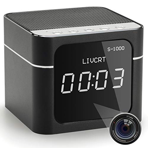 LIVCRT Spy Hidden Camera Wireless Bluetooth Speaker Spy Camera Clock HD 1080P WiFi Nanny Camera Night Vision Remote View Via PC/iOS/Android APP Motion Detection Record Alarm