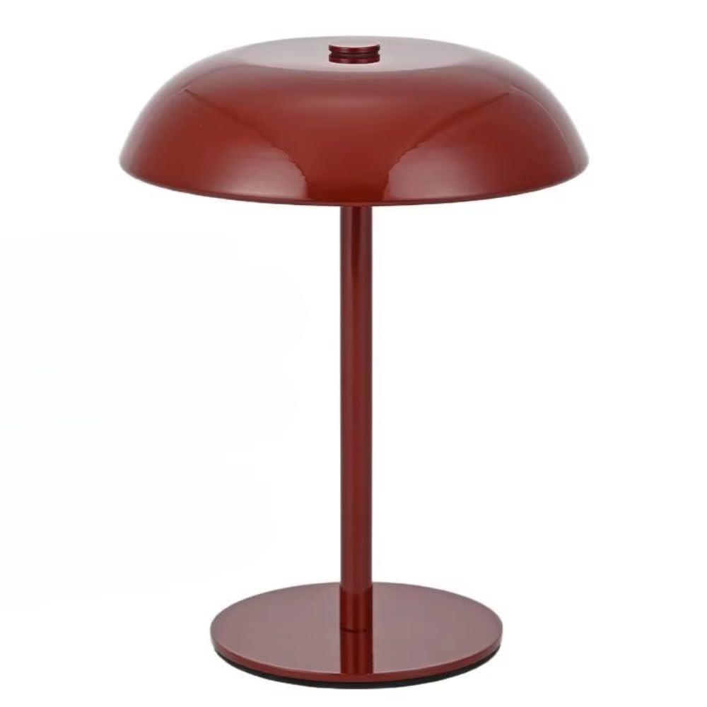 Metal Mushroom Table Lamp, Touch Control 3 Colors Cordless Rechargeable LED Bedside Lamp for Bedroom Living Room Home Decor(Red)