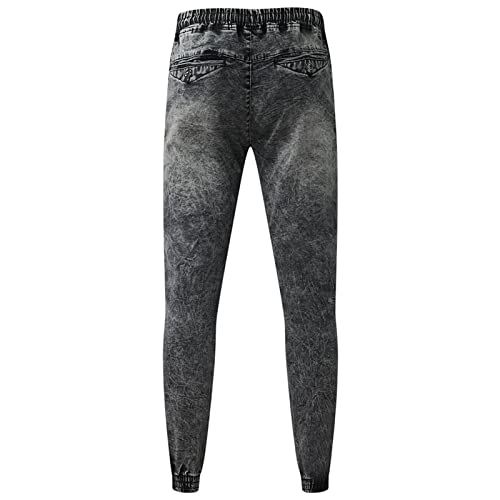 Jeans crayon stretch pour hommes avec cordon de serrage et taille élastique rétro