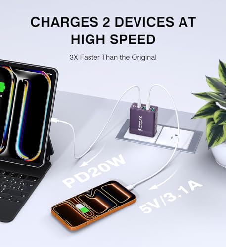 Image of [2-Pack] USB C Wall Charger, 50W Charger Block 5-Port PD Fast Charging Blocks,Multiport 2USB C+3USB A Plug,Type C Power Adapter Brick Cube for iPhone 17 /16 /15 /14 /13 /Pro,Samsung,for Switch（Purple）