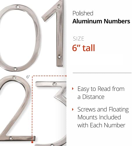 Nach Floating Mount Shadow House Address Number For Outside Or Inside, Metal Modern House Numbers For Mailbox, Front Door, Maximum Rust Protection, Polished Aluminum, 6 Inch, 3, Hh-Sdw6-Alm-3 #TOP1