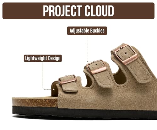 Image of Project Cloud 100% Genuine Leather Summer Sandals for Women 2026 - Memory Foam & Cork Footbed Beach Vacation Essentials Womens Sandals Comfortable Lightweight Slides for Women Footwear (Capri)