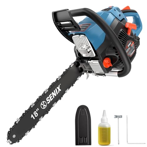 SENIX 4-Cycle 18-Inch Gas Chainsaw | 49cc Cordless Chain Saw for Wood Cutting