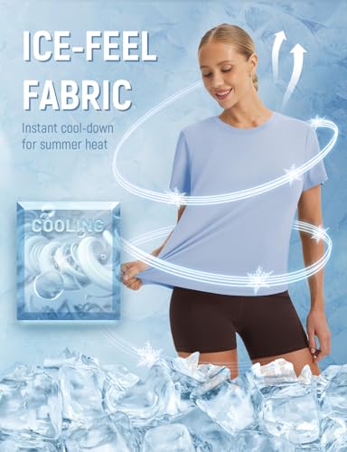Image of baleaf Women Ice Cooling Running Shirts Quick Dry Short Sleeve Tops | Breathable, Lightweight, Moisture Wicking, Stretchy, Loose Fit, UPF 50+, for Workout, Gym, Athletic, Tennis, Yoga