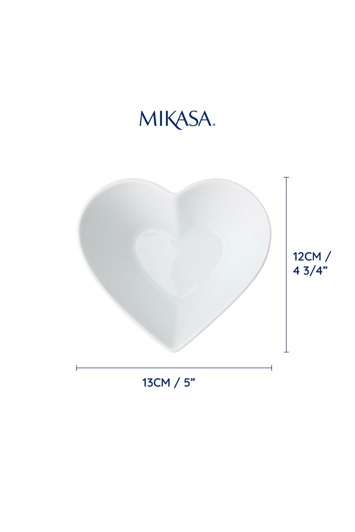 Mikasa Ciotola da portata quadrata rotonda moderna in porcellana, 200 ml, bianca, motivo a cuori