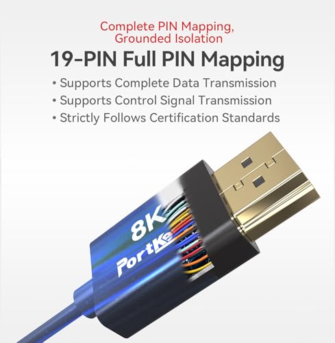 Image of Portkeys 8K HDMI Cable High-Speed HDMI Ultra Thin 10-Core Coaxial Cable, 2.4mm Diameter Cable 19-PIN Full PIN Mapping Support 8K60Hz 4K240Hz for Camera Monitor /PC /TV /PS5 /XBOX(0.5M)