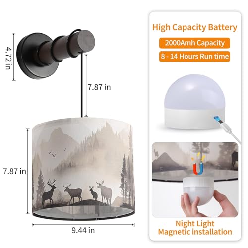 Image of Battery Wall Sconces Set of Two, Wall Sconces Battery Operated with Remote, Dimmable Cordless Wall Lamps, Rechargeable Wireless Sconce, Rustic Battery Wall Sconce for Living Room
